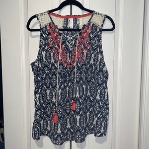 Xhilaration Tribal Print & Lace Tank Top